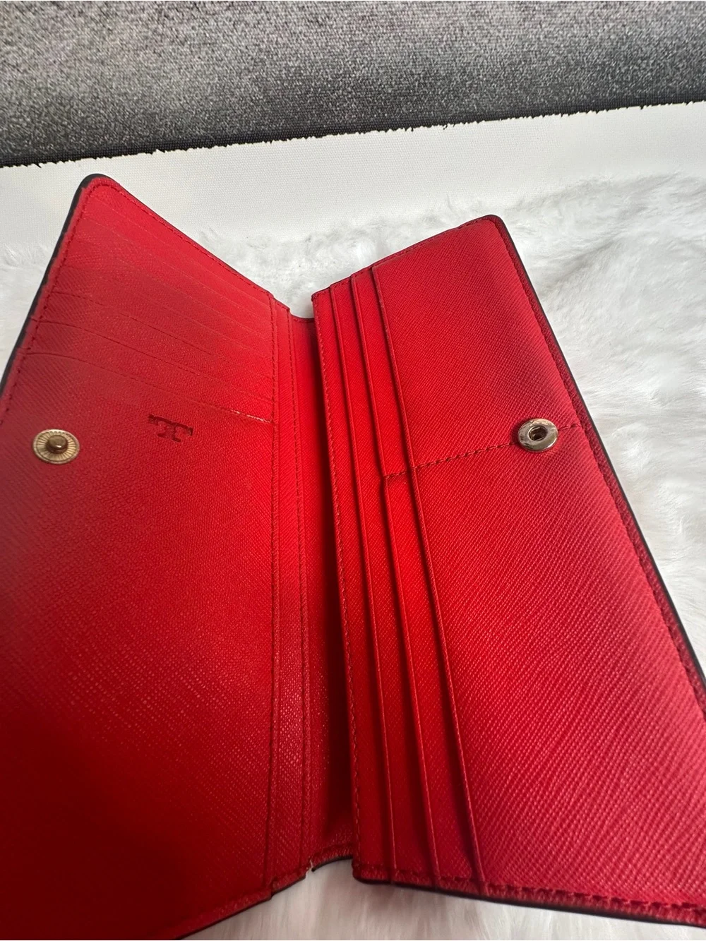 Tory Burch Red Zip-Around Continental Wallet with Gold Logo
